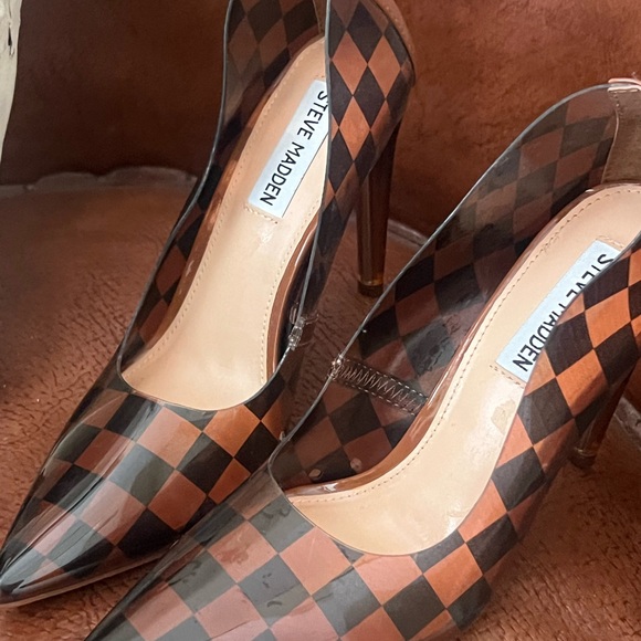 Steve Madden Atlanta Brown Black checkered Heels - Picture 2 of 5